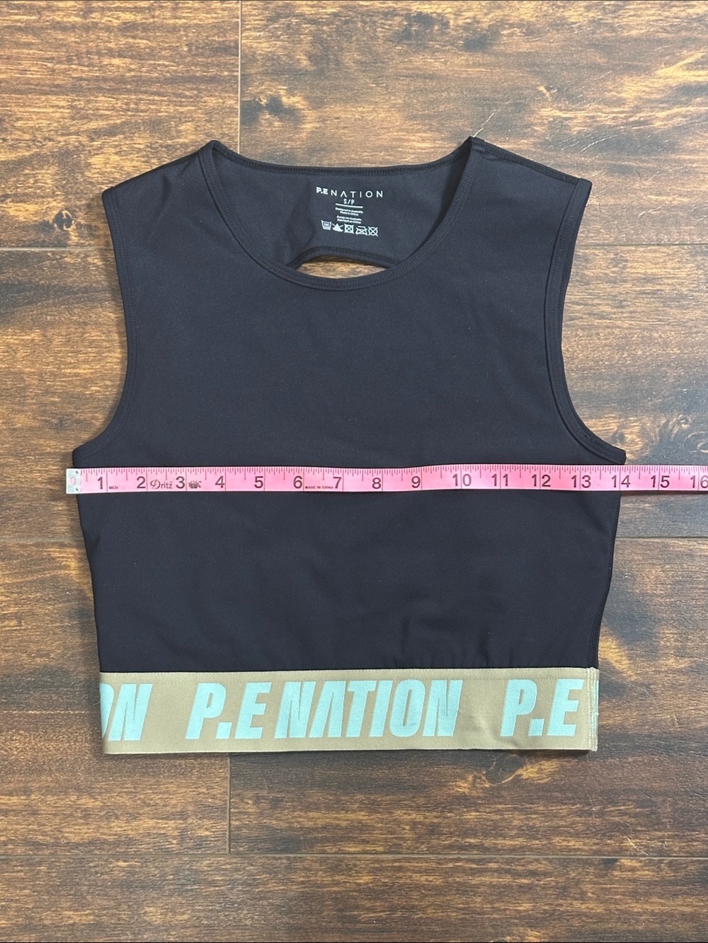 🦋P.E Nation Black Crop Tank with Tan Branded Band and Light Blue Logo🖤💙 - Picture 4 of 8